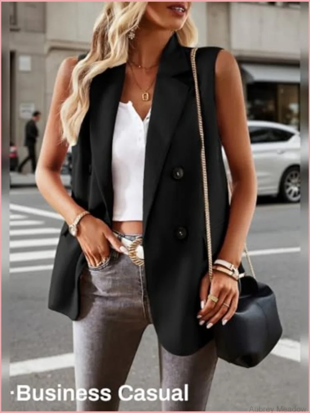Women's Sleeveless Blazer Vest - Lightweight Lined Business Casual Work T